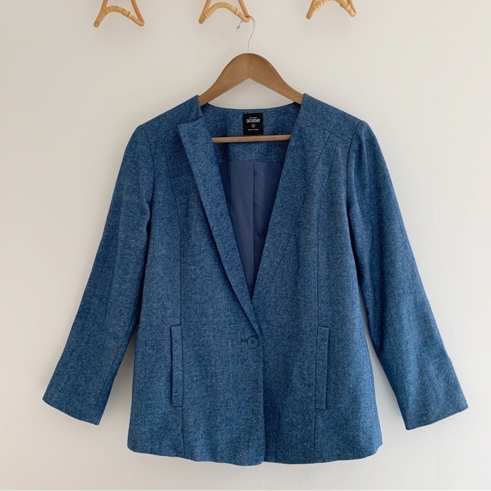 Kate Spade Saturday Suit Yourself Blue Wool Blend Blazer Medium Office Chic